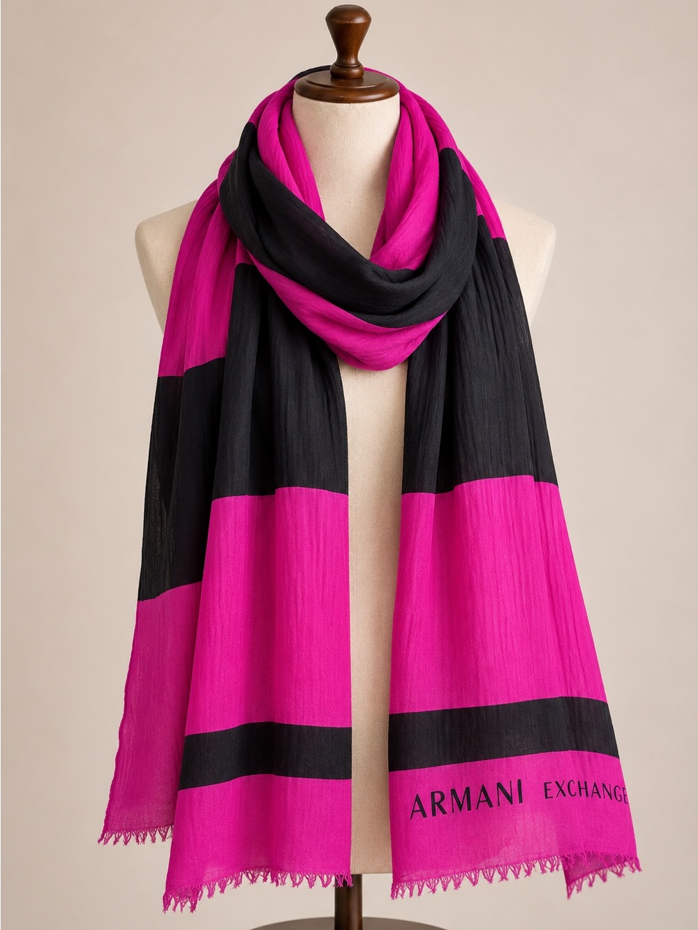 A|X Armani Exchange Statement Scarf Wrap – Hot Pink & Black